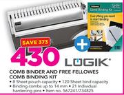 Logik Comb Binder And Free Fellowes Comb Binding Kit