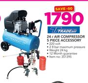 Tradeair 24Ltr Air Compressor 5 Piece Accessory