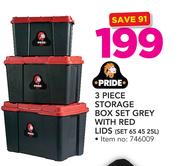 Pride 3 Piece Storage Box Set Grey With Red Lids SET 65 45 25L