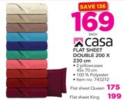 Casa Flat Sheet Double 200 x 230cm Includes 2 Pillowcases-Each