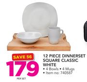 12 Piece Dinnerset Square Classic White-Per Set