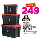 Pride 3 Piece Storage Box Set Grey With Red Lids