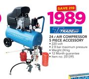 Tradeair 24L Air Compressor 5 Piece Accessory