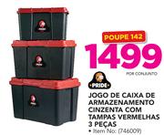 Pride Jogo de Caixa de Armazenamento Cinzenta com Tampas Vermelhas 3 Peças-por Conjunto