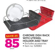 Chrome Dish Rack With Utensil Holder And Tray Excluding Accessories