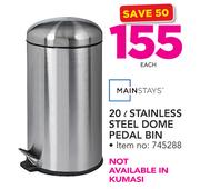 Mainstays 20Ltr Stainless Steel Dome Pedal bin