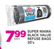 Super Mama Black Value Refuse Bags-20's