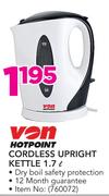 Von Hotpoint 1.7Ltr Cordless Upright Kettle