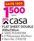 Casa Flat Sheet Double 200X230cm With 2 Pillowcases-Each