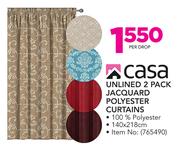 Casa Unlined 2 Pack Jacquard Polyester Curtains-Per Drop