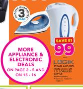 Logik Steam And Dry Iron LSI-005 Or 1.7L Cordless Kettle RSH-441668 01-Each