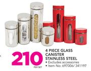 4-Piece Glass Canister Stainless Steel Excluding Accessories-Per Set