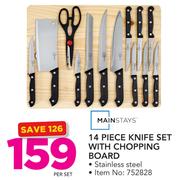 Mainstays 14-Piece Knife Set With Chopping Board-Per Set
