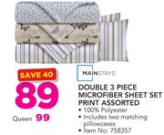 Mainstays Double 3-Piece Microfibre Sheet Set Print Including Two Matching Pillowcases