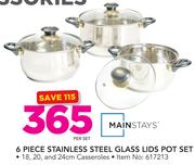 Mainstays 6-Piece Stainless Steel Glass Lids Pot Set-Per Set