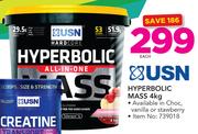 USN Hyperbolic Mass In Choc, Vanilla Or Strawberry-4Kg