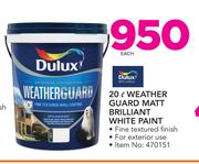 Dulux 20L Weather Guard Matt Brilliant White Paint