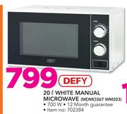Defy 20L White Manual Microwave MDMO367 WM203