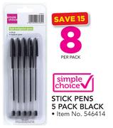 Simple Choice Stick Pens (5 Pack) Black-Per Pack
