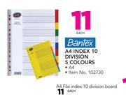 Bantex A4 File Index 10 Division Board-Each