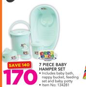 Baby Care 7 Piece Baby Hamper Set With Baby bath, Nappy Bucket, Feeding Set And Baby Potty