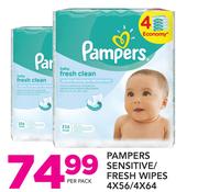 Pampers Sensitive/ Fresh Wipes-4 x 56/ 4 x 64 Per Pack