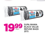 Supa Mama Black Value Refuse Bags-20`S Each