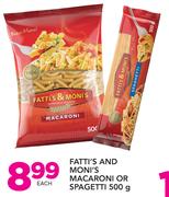 Fatti's And Moni's Macaroni Or Spagetti-500g Each