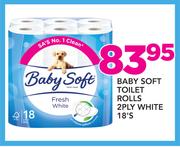 Baby Soft Toilet Rolls 2Ply White 18's