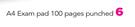 A4 Exam Pad 100 Pages Punched