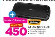 Fellowes A4 Laminator L80 Includes 10 Pouches