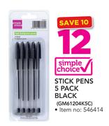 Simple Choice Stick Pens 5 Pack Black GM6120K5C