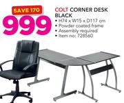 Colt Corner Desk Black H74 x W15 x D117cm