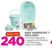 Baby Care baby Hamper Set 7 Piece Mint Includes Baby bath nappy Bucket Feeding Set Baby Potty