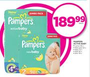 Pampers Active Baby Junior 58s, Maxi Plus 52s, Maxi 70s, Midi 82s, Mini 94s-Each
