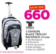 Tosca 3 Division Black Trolley Backpack 797-83B