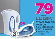 Logik Steam And Dry Iron Or 1.7Ltr Cordless Kettle (White)-Each