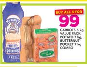 Carrots-5kg Value Pack/Potato-7kg And Butternut Pocket 7kg Combo-For All