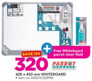 Parrot 600 x 450mm White Board With Free Whiteboard Parrot Clean Fluid