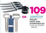Shogun Peeler/Knife And Sharpener Set-Each
