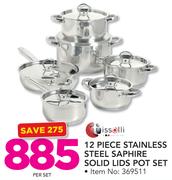 Tissolli 12-Piece Stainless Steel Saphire Solid Lids Pot Set-Per Set