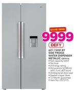 Defy 621Ltr Side By Side Fridge Water Dispenser Metallic DFF416