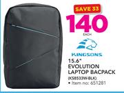 Kingsons 15.6” Evolution Laptop Backpack KS8533W-BLK-Each
