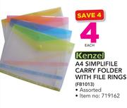 Kenzel A4 Simlifile Carry Folder With File Rings-Each