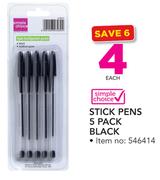 Simple Choice Stick Pens 5-Pack Black-Each