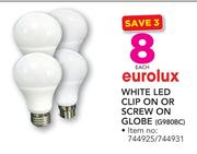 Eurolux White LED Clip On Or Screw On Globe G980BC-Each