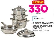 Mainstays 8-Piece Stainless Steel Solid Lids Pot Set-Per Set
