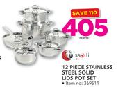 Tissolli 12-Piece Stainless Steel Solid Lids Pot Set-Per Set