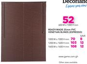 Decorland Ready-Made 25mm PVC Venetian Blinds Espresso (1600W x 1600Hmm)