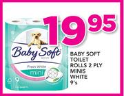 Baby Soft Toilet Rolls 2 Ply Minis White-9's Pack
